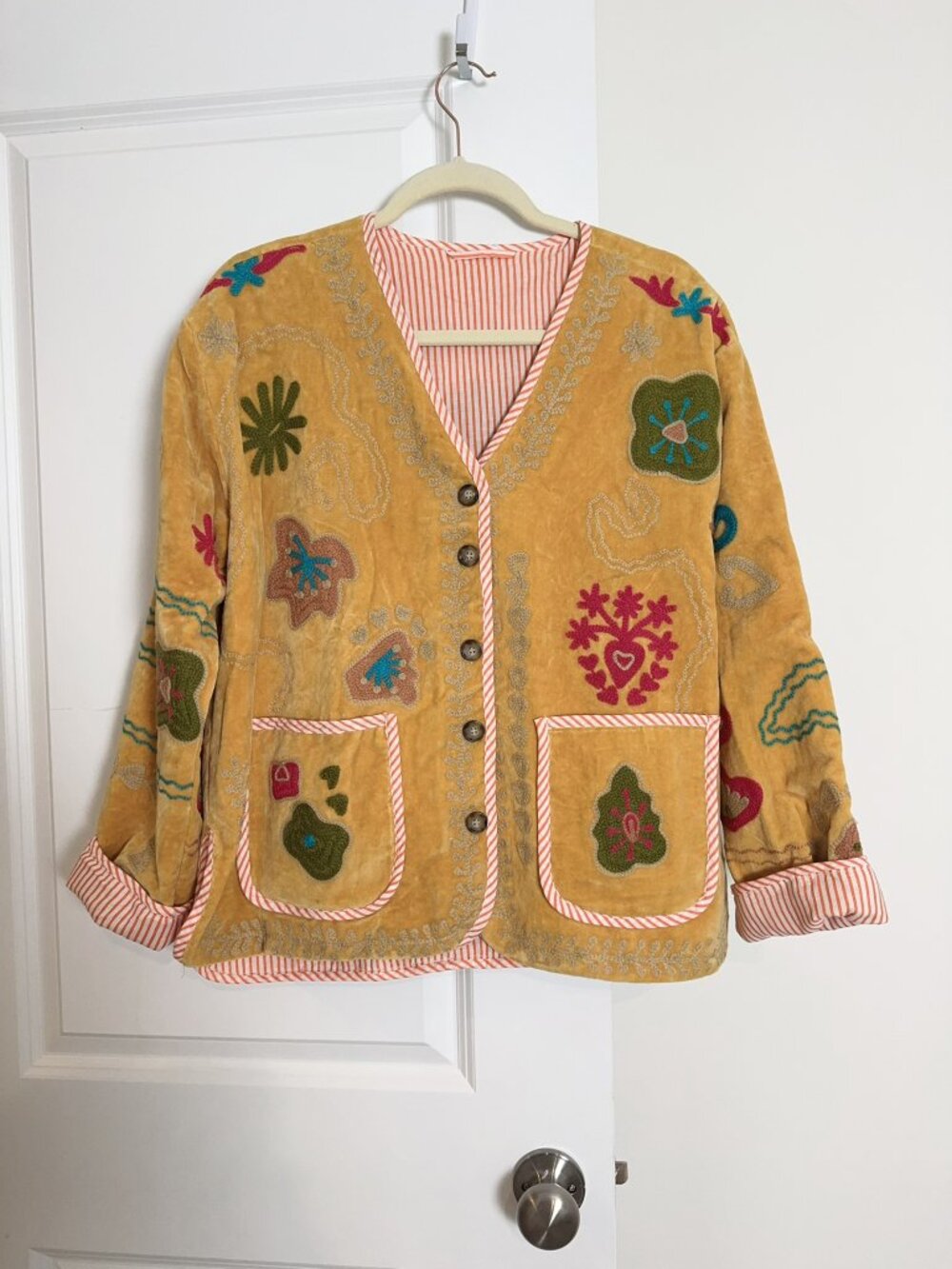 NEW Handmade Suzani Jacket Mustard Yellow Embroidered Boho Coat Oversized Nepal